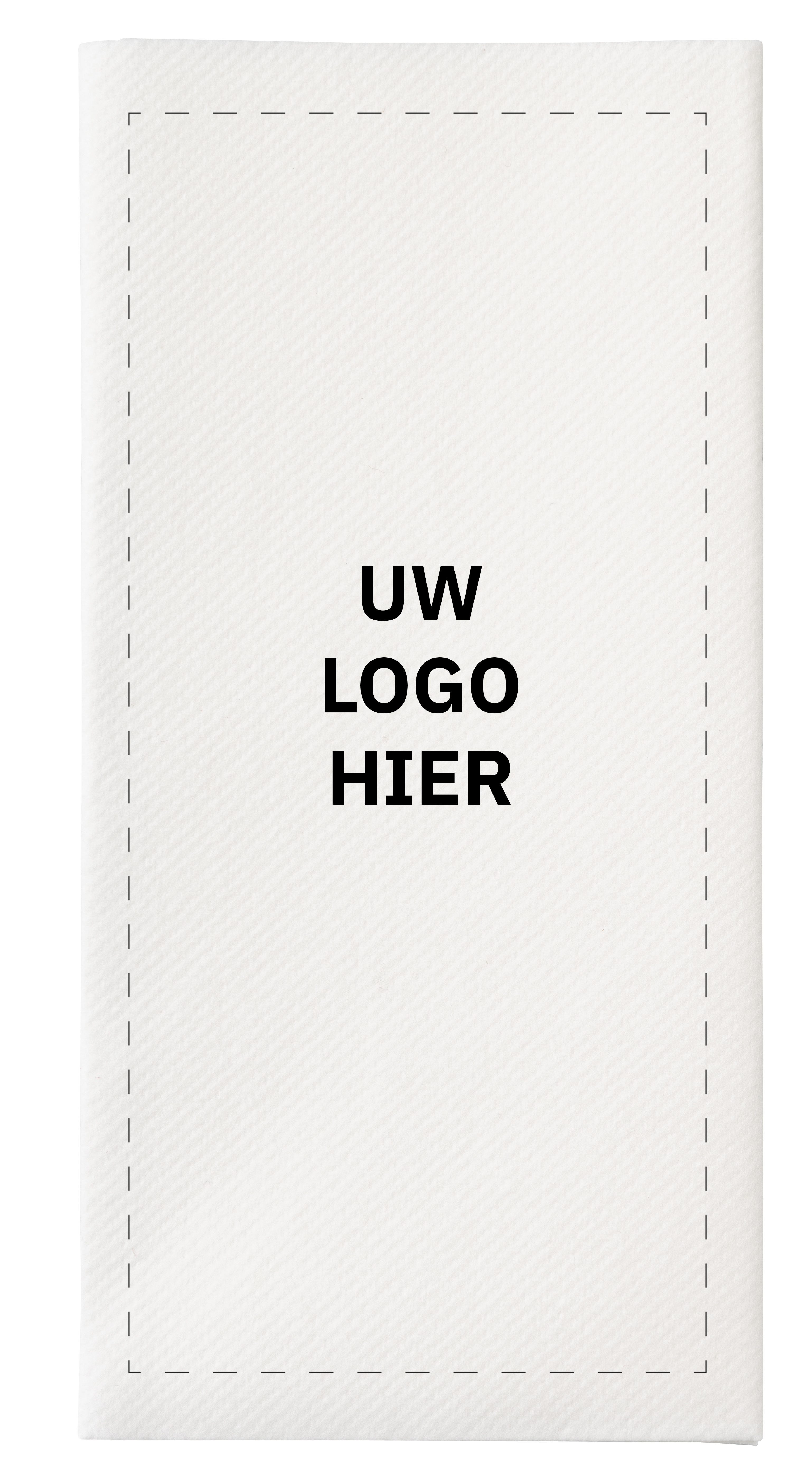 Airlaid 8-vouw 40x40 cm. wit. 1 kleur bedrukt. Prijzen per doos van 400 stuks. Bij 24 dozen: 7 cent per stuk.