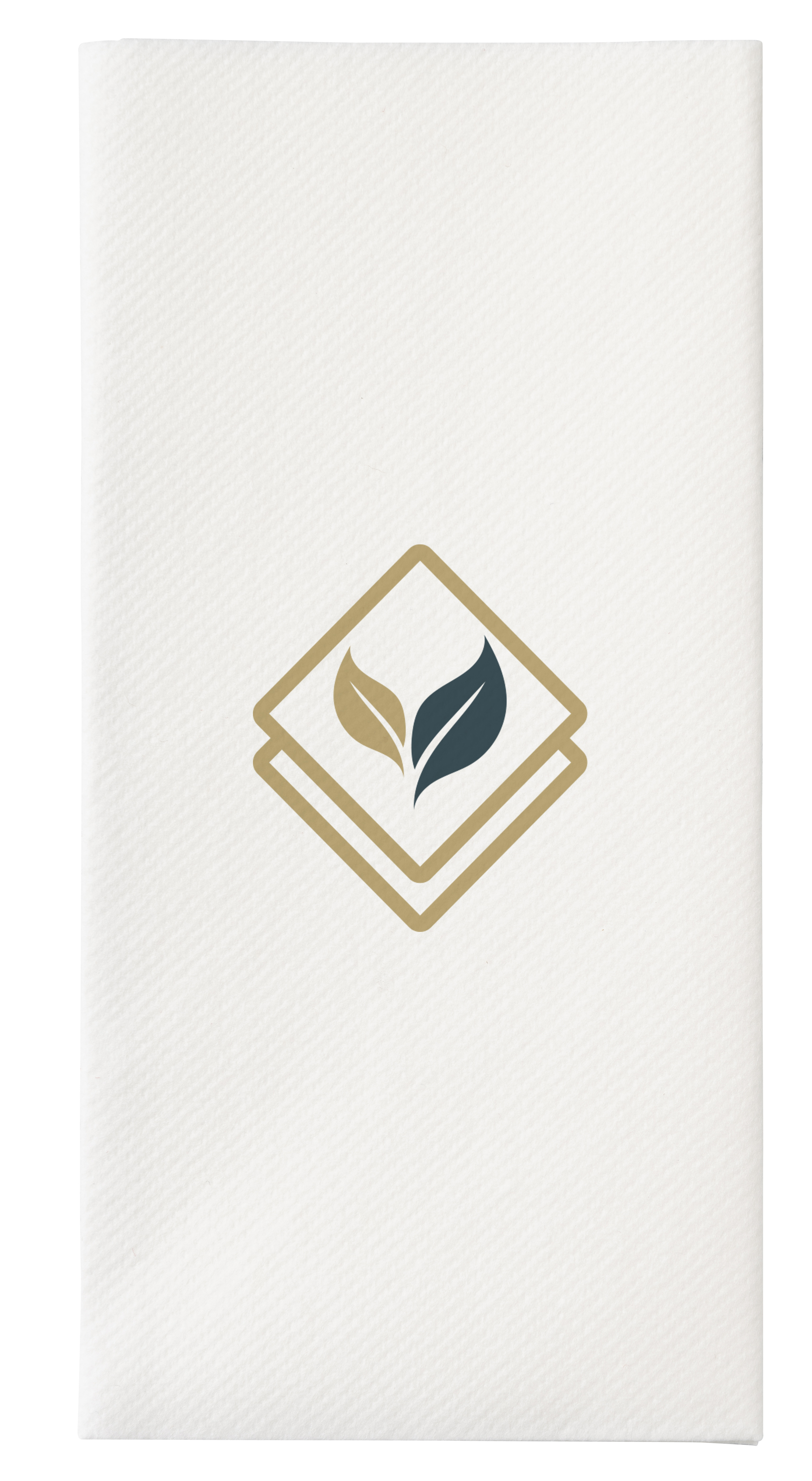 Airlaid 8-vouw 40x40 cm. wit. 2 kleuren bedrukt. Prijzen per doos van 400 stuks. Bij 24 dozen: 8 cent per stuk.